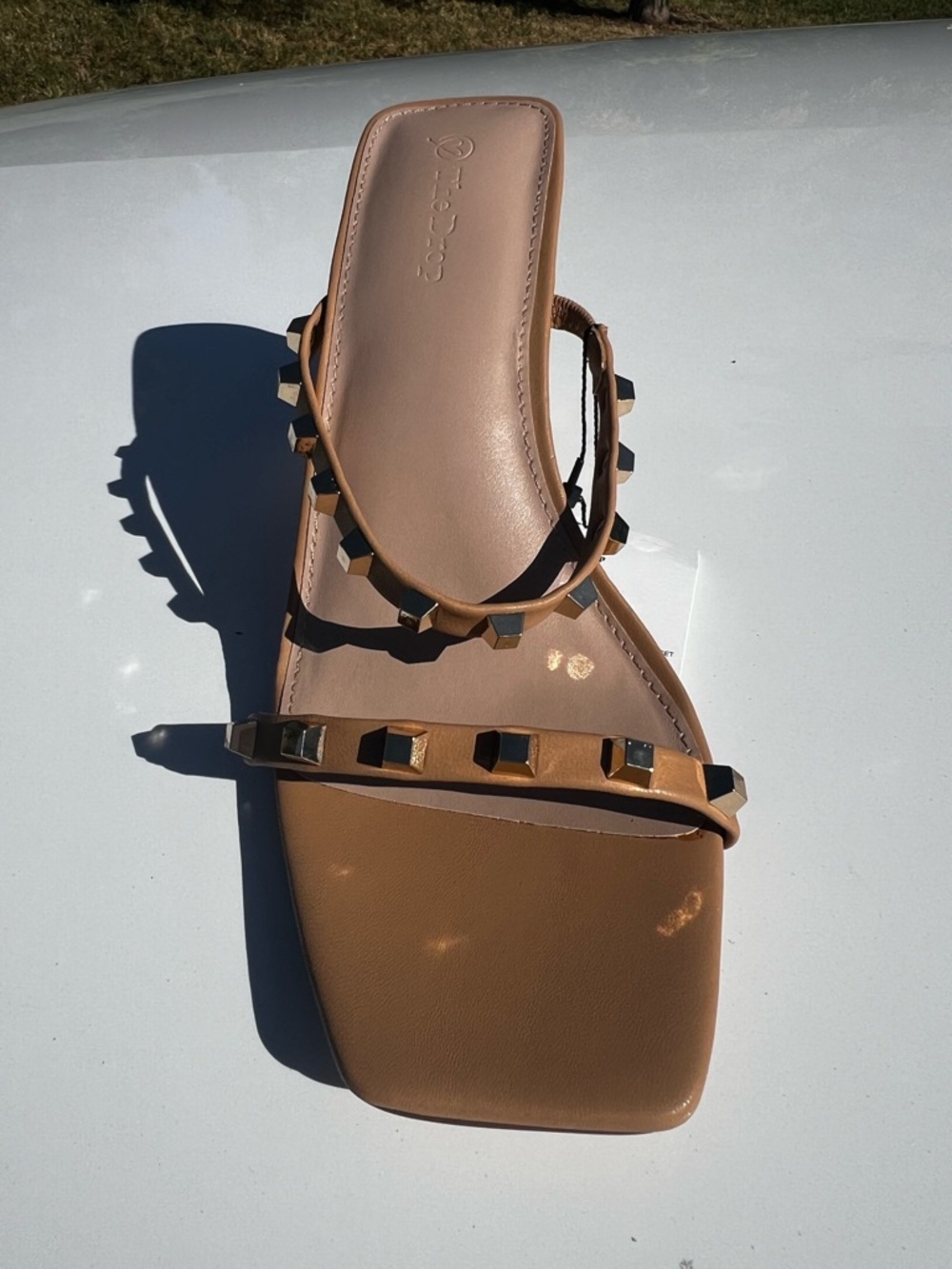 The Drop Women’s Every Square Toe Two Strap High Healed Sandal Doe Tan Sz 9 1/2 - Picture 8 of 8